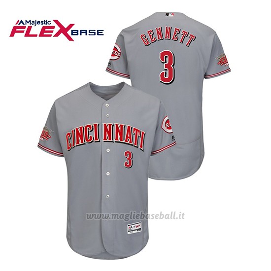 Maglia Baseball Uomo Cincinnati Reds Scooter Gennett 150th Aniversario Patch Flex Base Grigio
